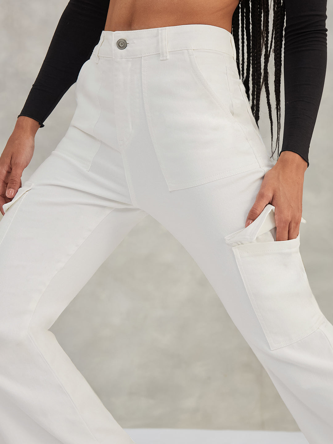 Women's White Wide-Leg High-Rise Stretchable Denim Jeans