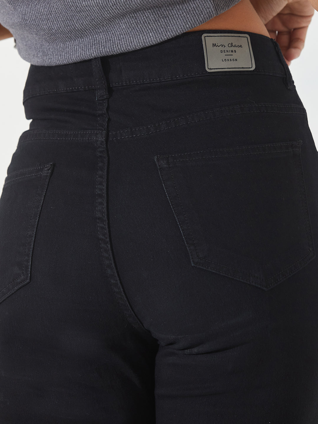 Black Bootcut High-Rise Stretchable Denim Jeans for Women