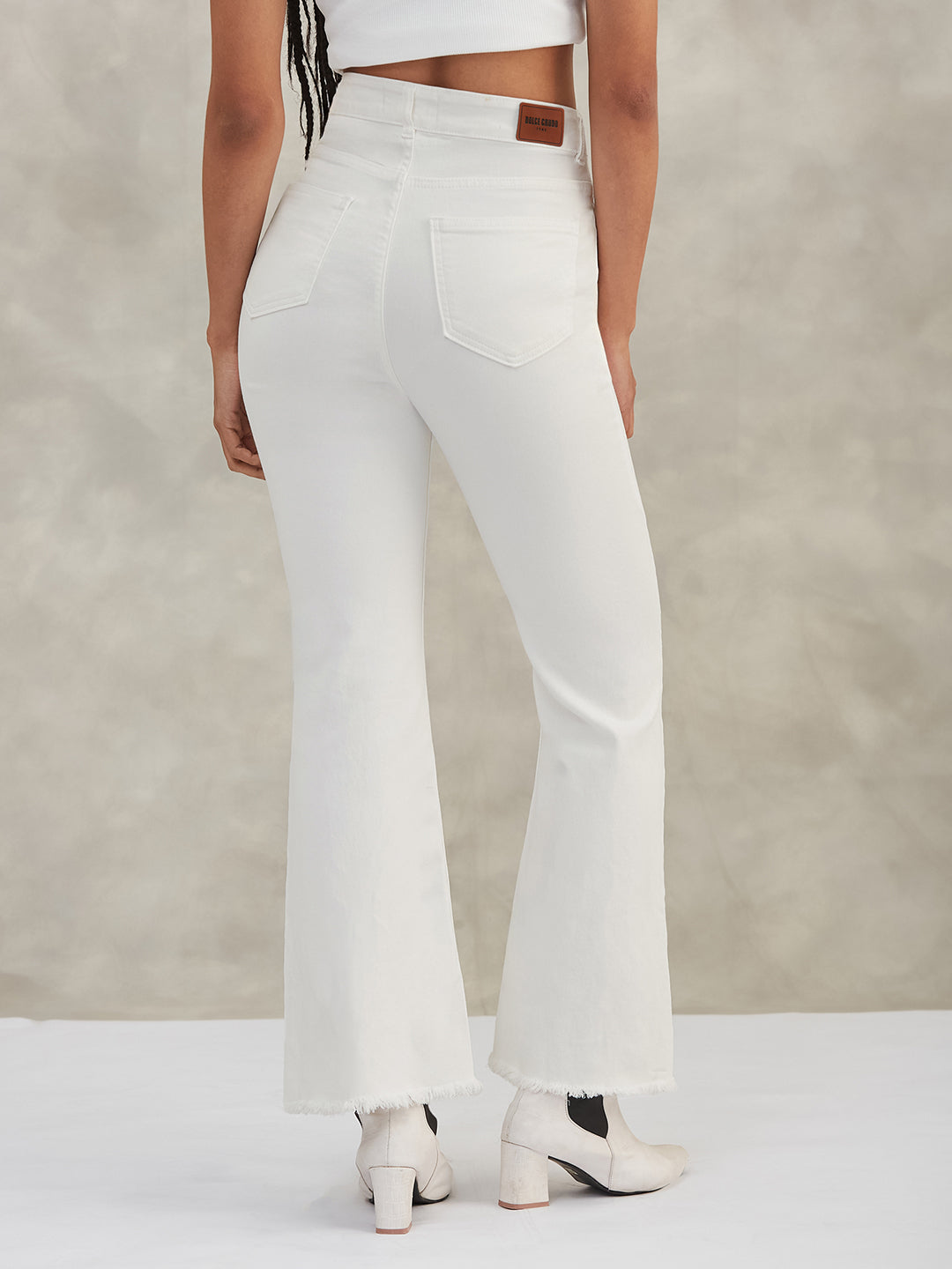 Women's White Bootcut High-Rise Stretchable Denim Jeans