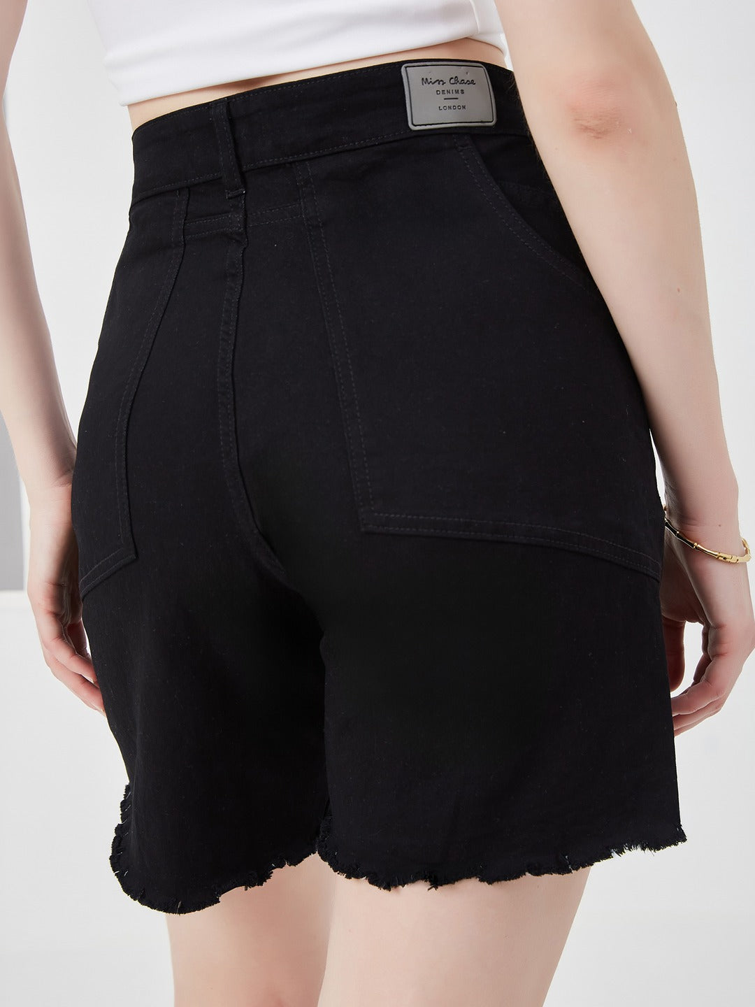 Black Regular high-rise Above Knee Stretchable Denim Shorts for Women