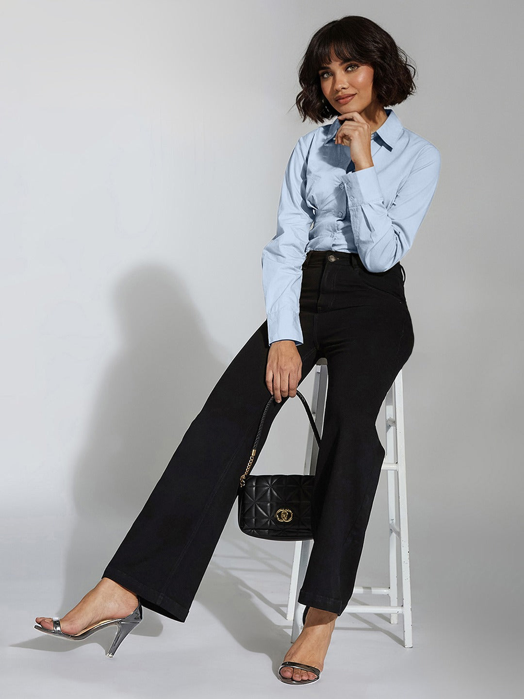 Black Bootcut High Rise Stretchable Denim Jeans for Women