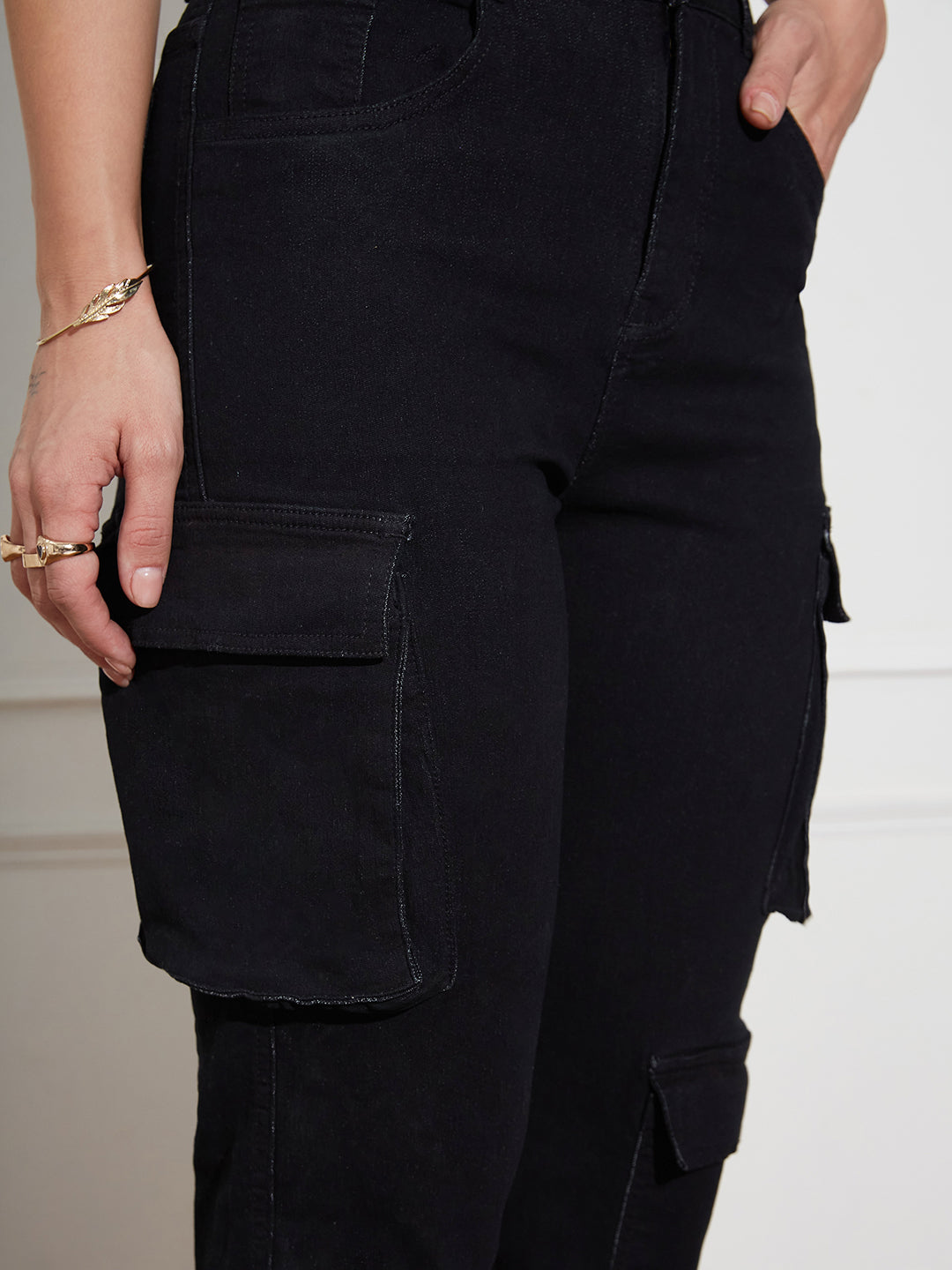 Women's Black Regular High Rise Clean Look Regular Stretchable Denim Joggers