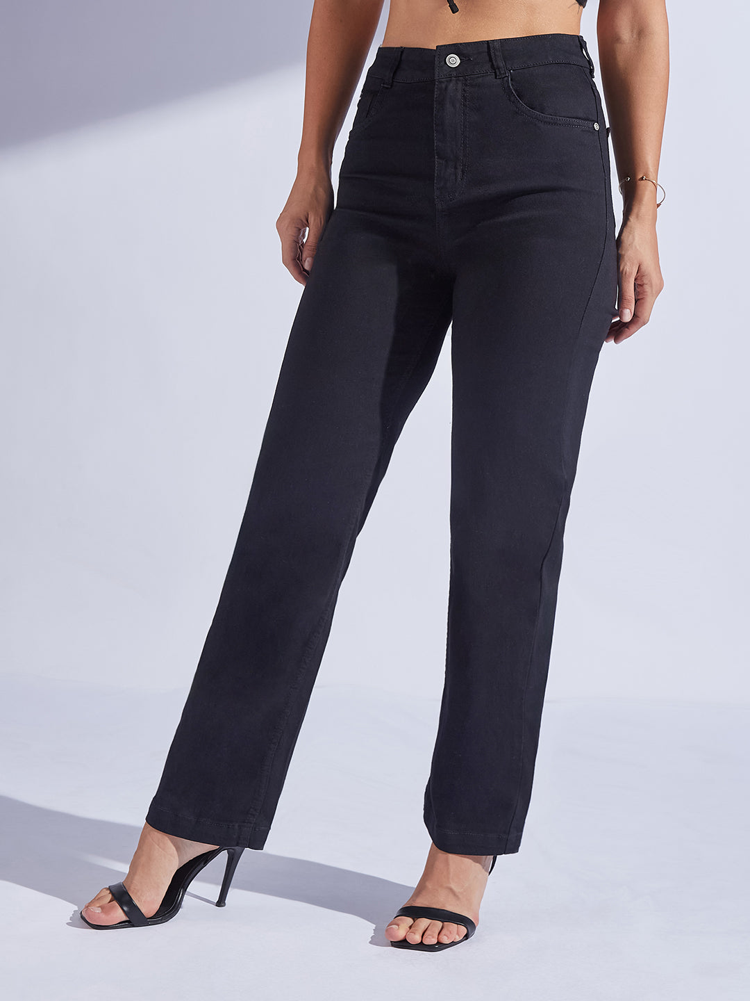 24/7 Comfort Black Straight-Fit High-Rise Regular-Length Stretchable Denim Jeans
