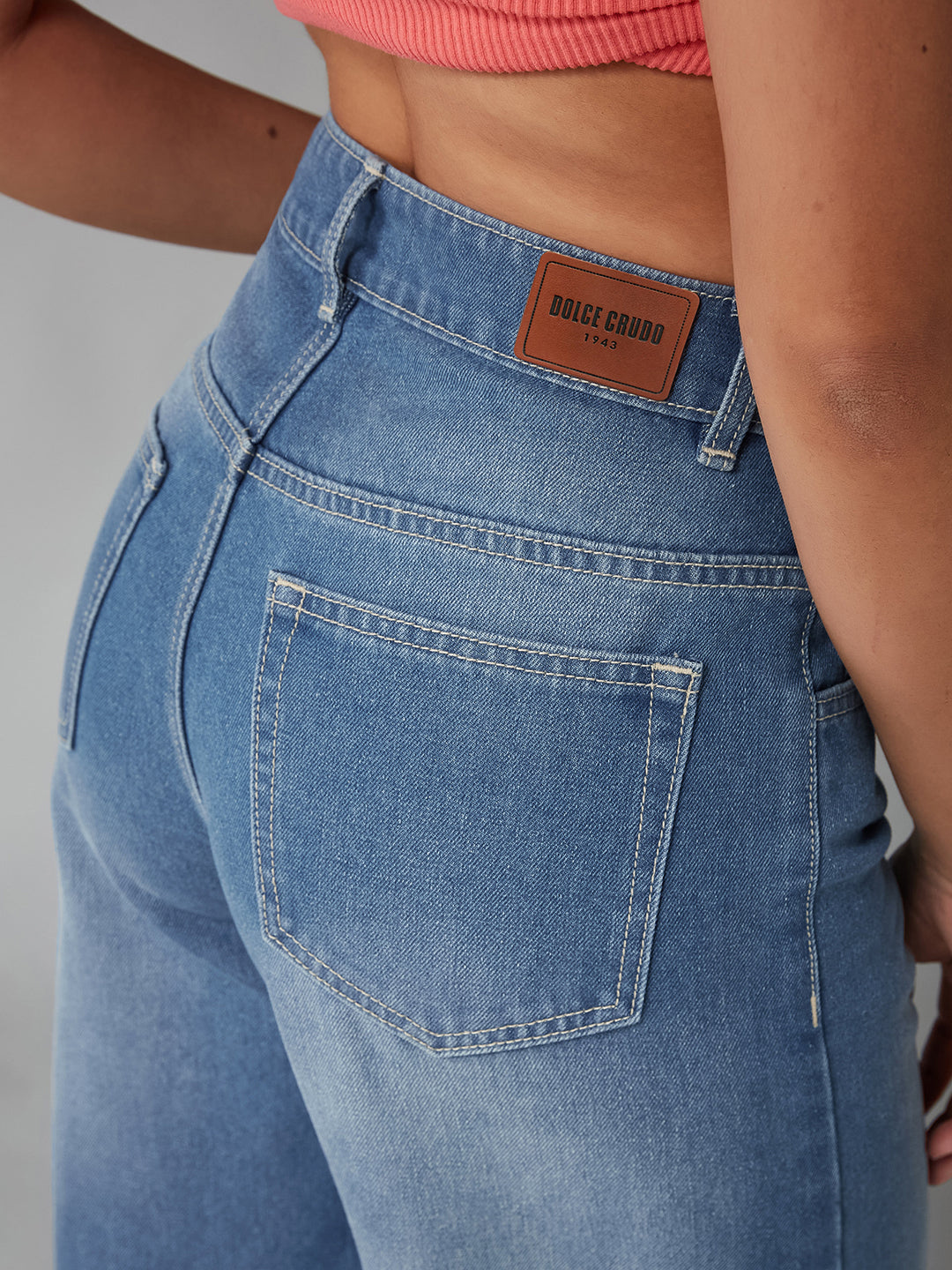 Women's Light Blue Wide-Leg High-Rise Clean-Look Regular-Length Non-stretchable Denim Jeans