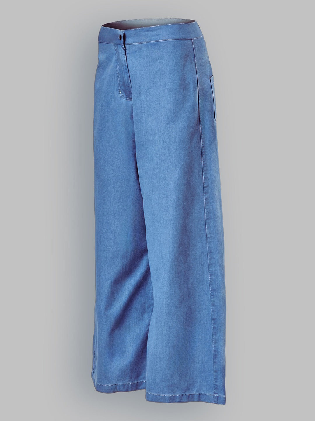 Blue Flared Wide-Leg High Rise Non Stretchable Light Weight Denim Pants for Women