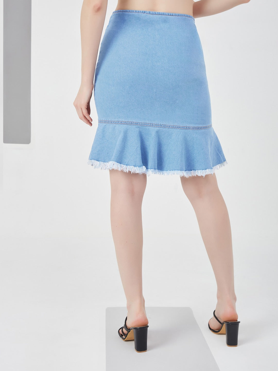 Blue Regular Fit Mid Rise Midi Light Weight Denim Skirt for Women