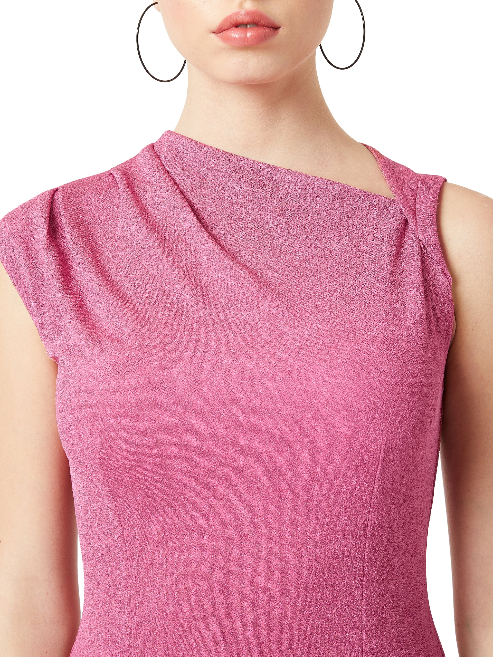 Pink V-Neck Sleeveless Solid Pleated Bodycon Mini Dress for Women — Miss Chase