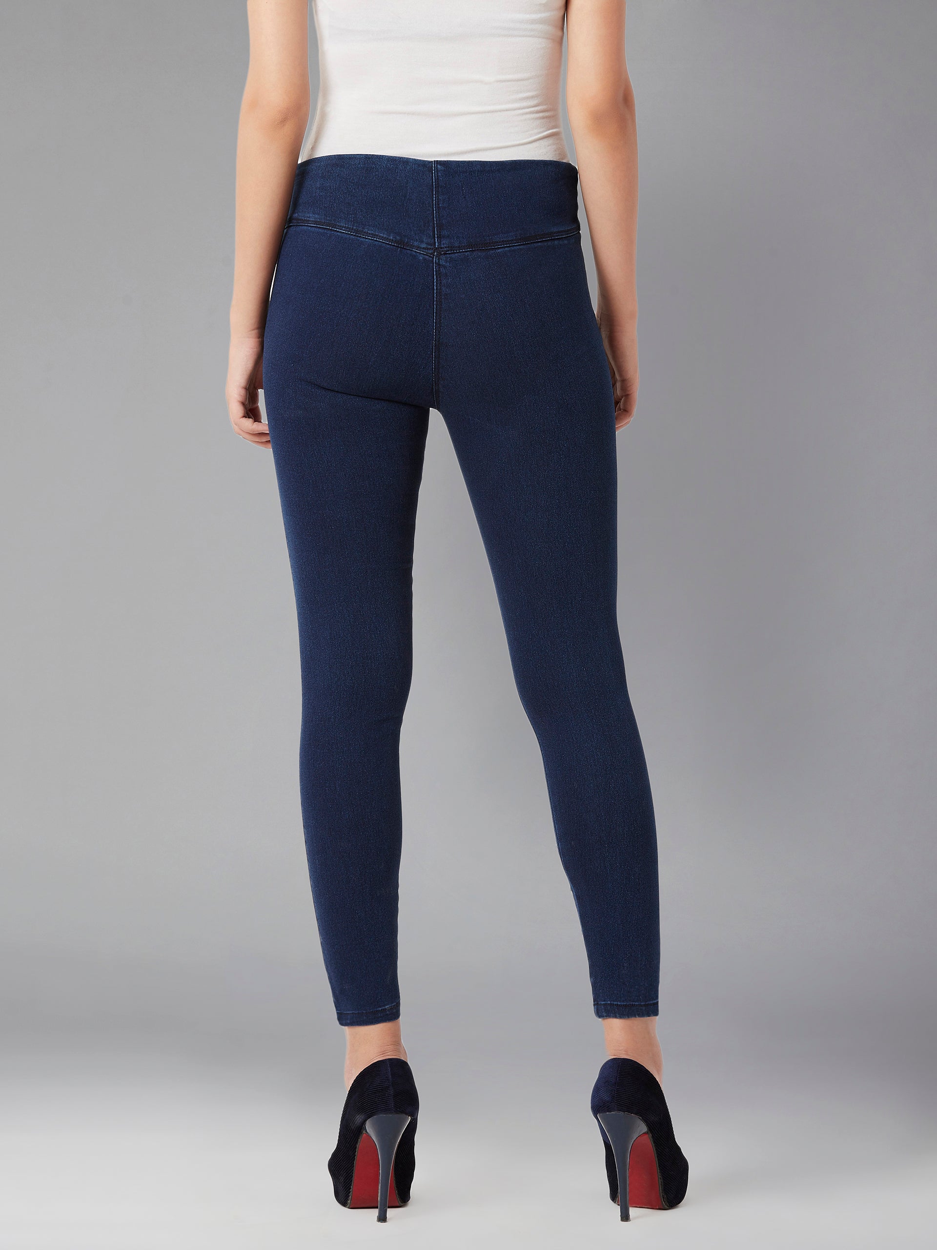 Women's Navy Blue Super Skinny High Rise Clean Look Regular Length Embellished Stretchable Denim Jeggings