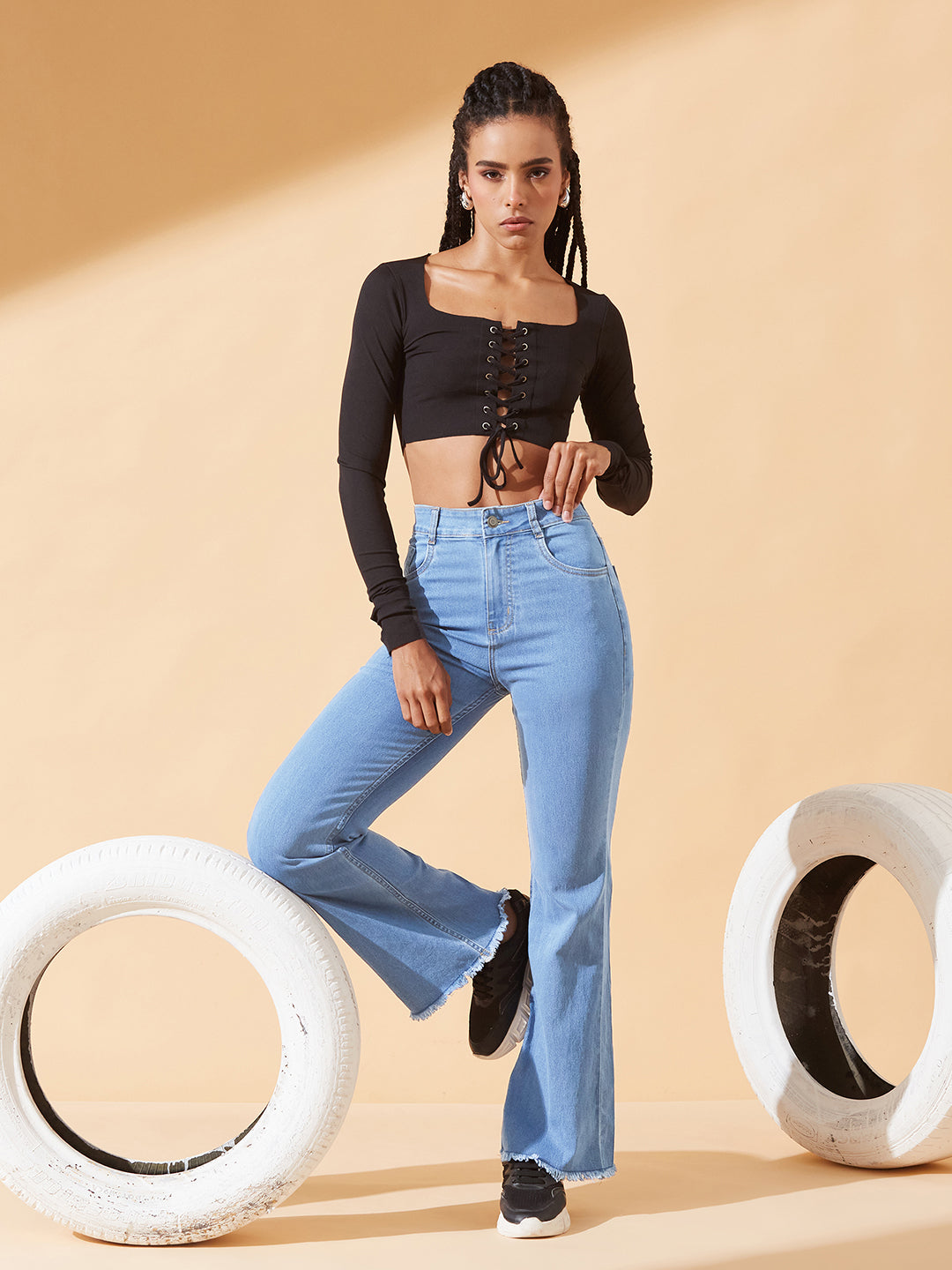 Light Blue Bootcut High-Rise Regular Stretchable Denim Jeans For Women