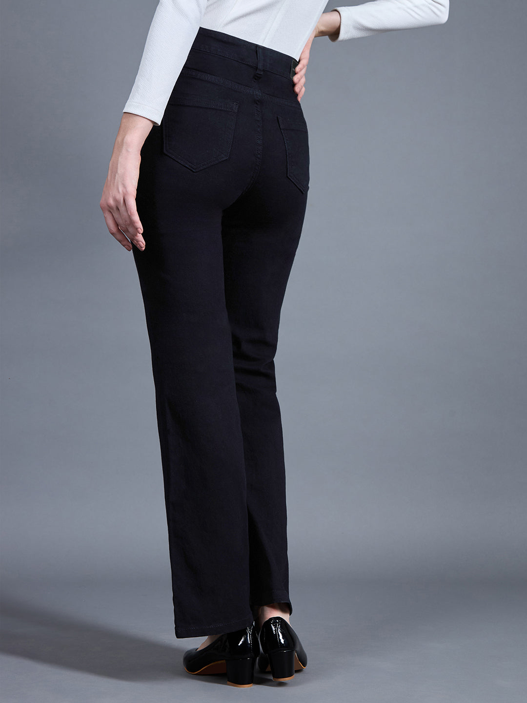 24/7 Comfort Workwear Women's Black Bootcut High rise Clean look Regular Stretchable Denim Jeans