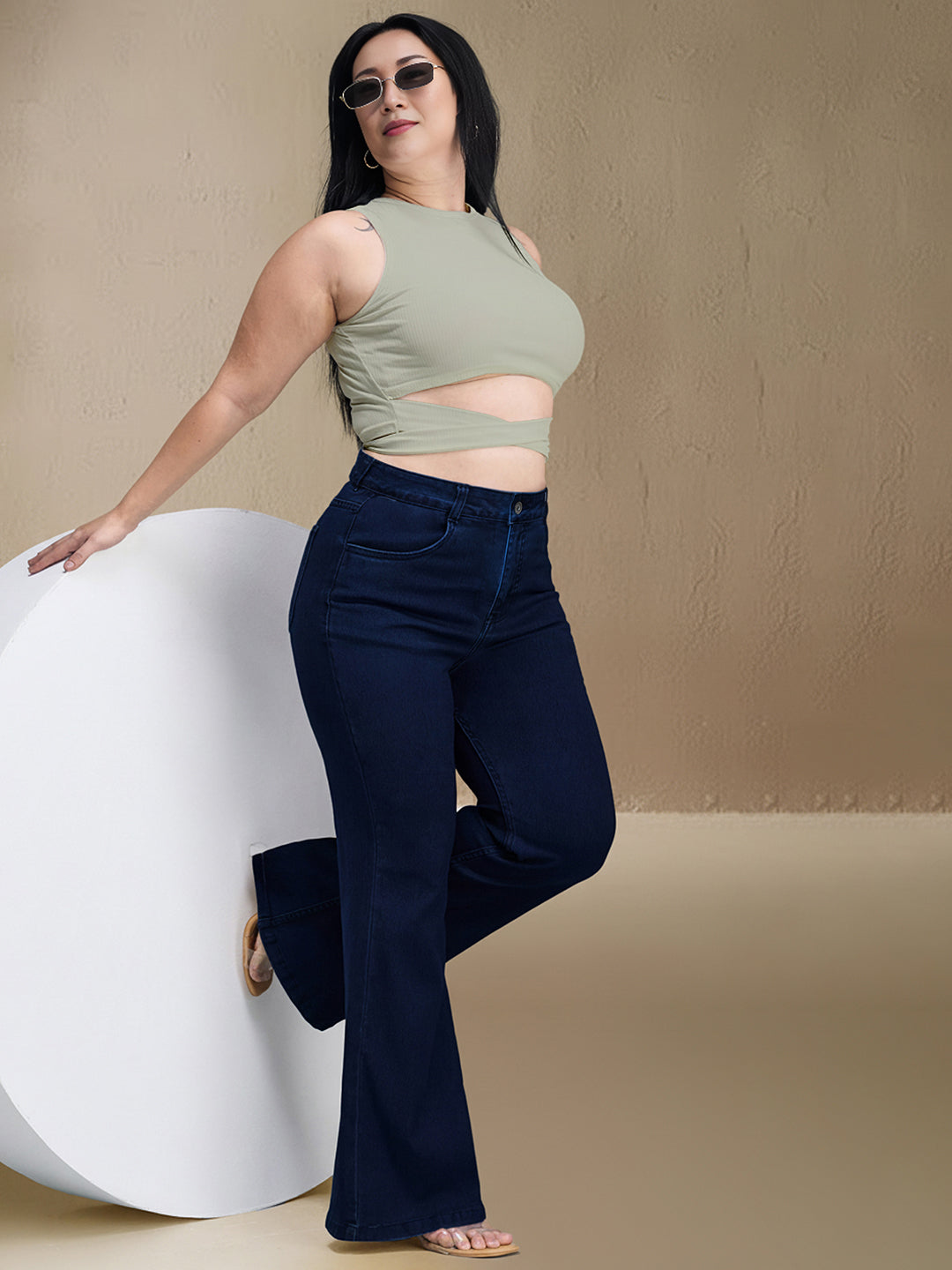 CHASEshape™ Navy Blue Bootcut High Rise Stretchable Denim Jeans for Women