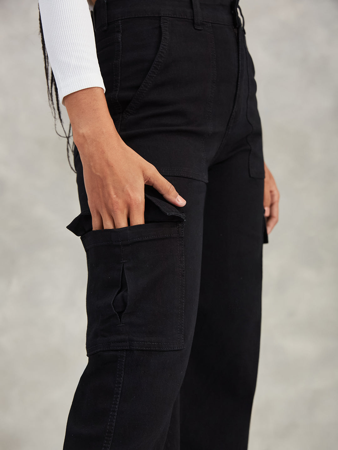 Women's Black Wide-Leg High-Rise Stretchable Denim Jeans