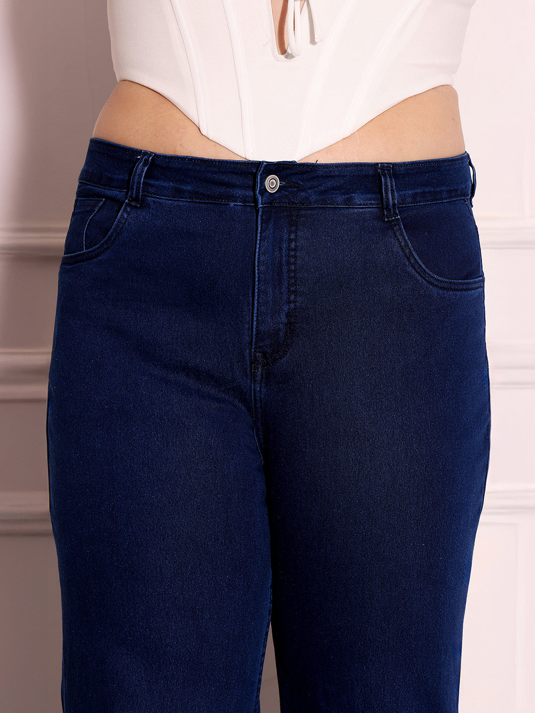 Women's Navy Blue Bootcut High-Rise Stretchable Denim Jeans