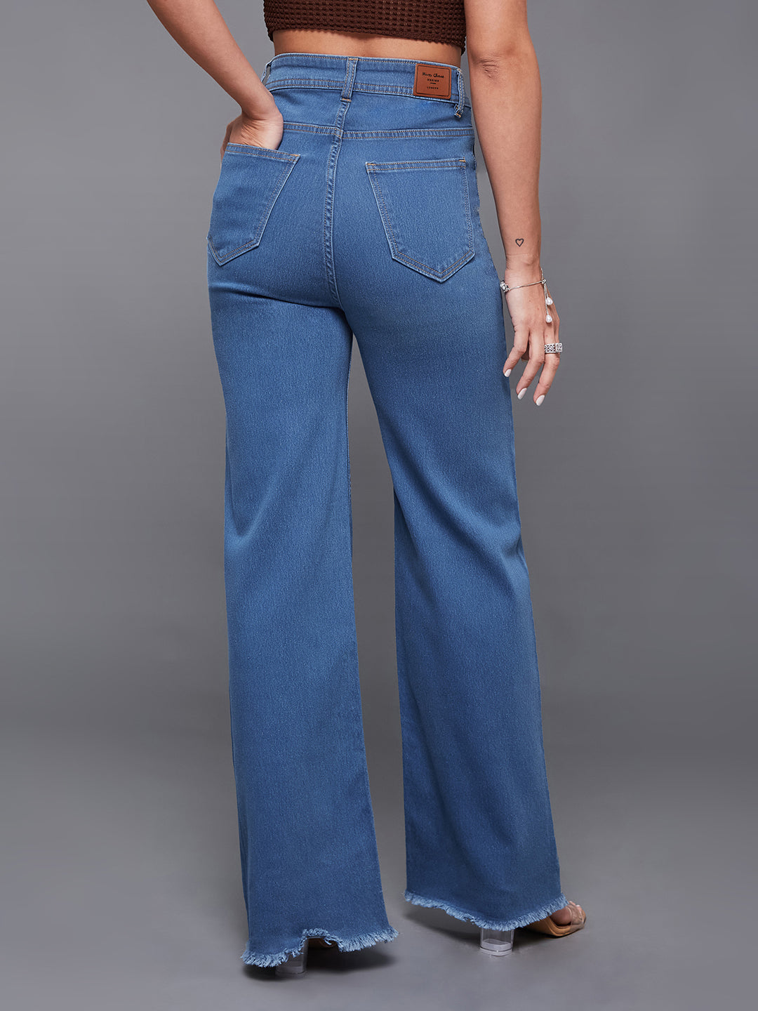 24/7 Comfort Women's Mid Blue Wide-Leg High-Rise Stretchable Denim Jeans