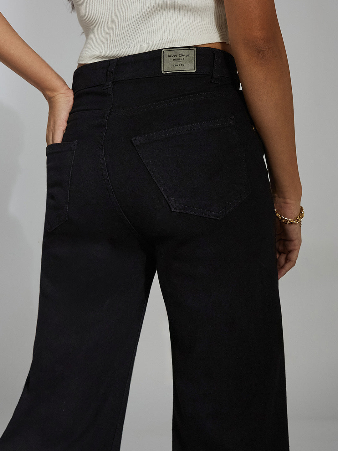 24/7 Comfort Women's Black High Rise Stretchable Wide Leg Denim Jeans