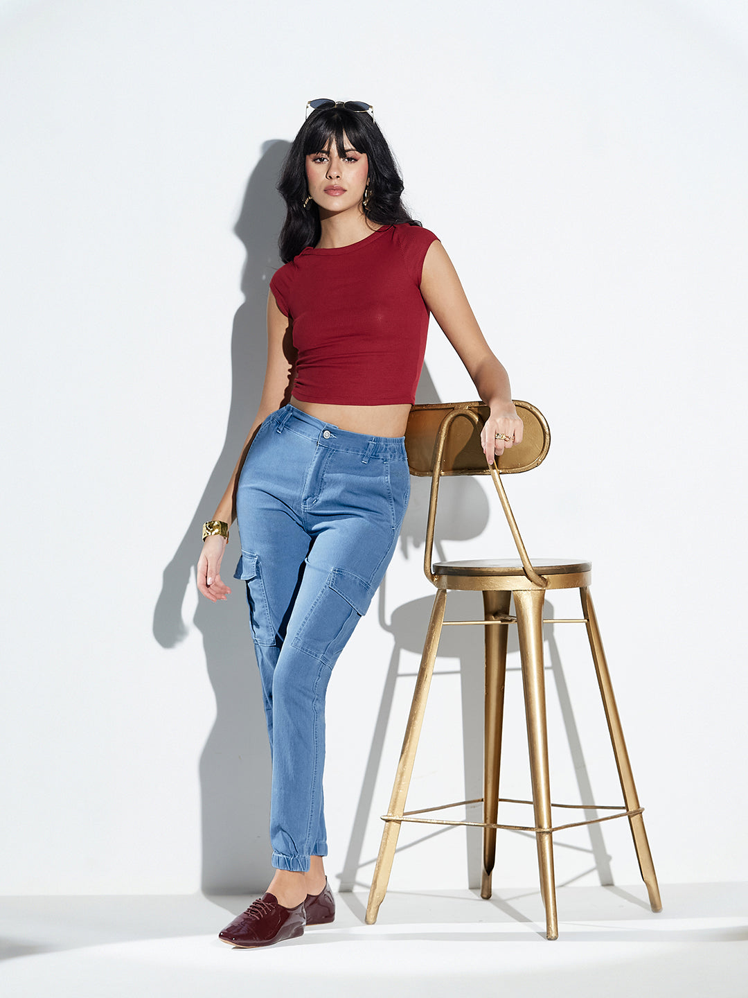 Light-Blue Regular High-Rise Regular Stretchable Light Weight Denim Joggers For Women