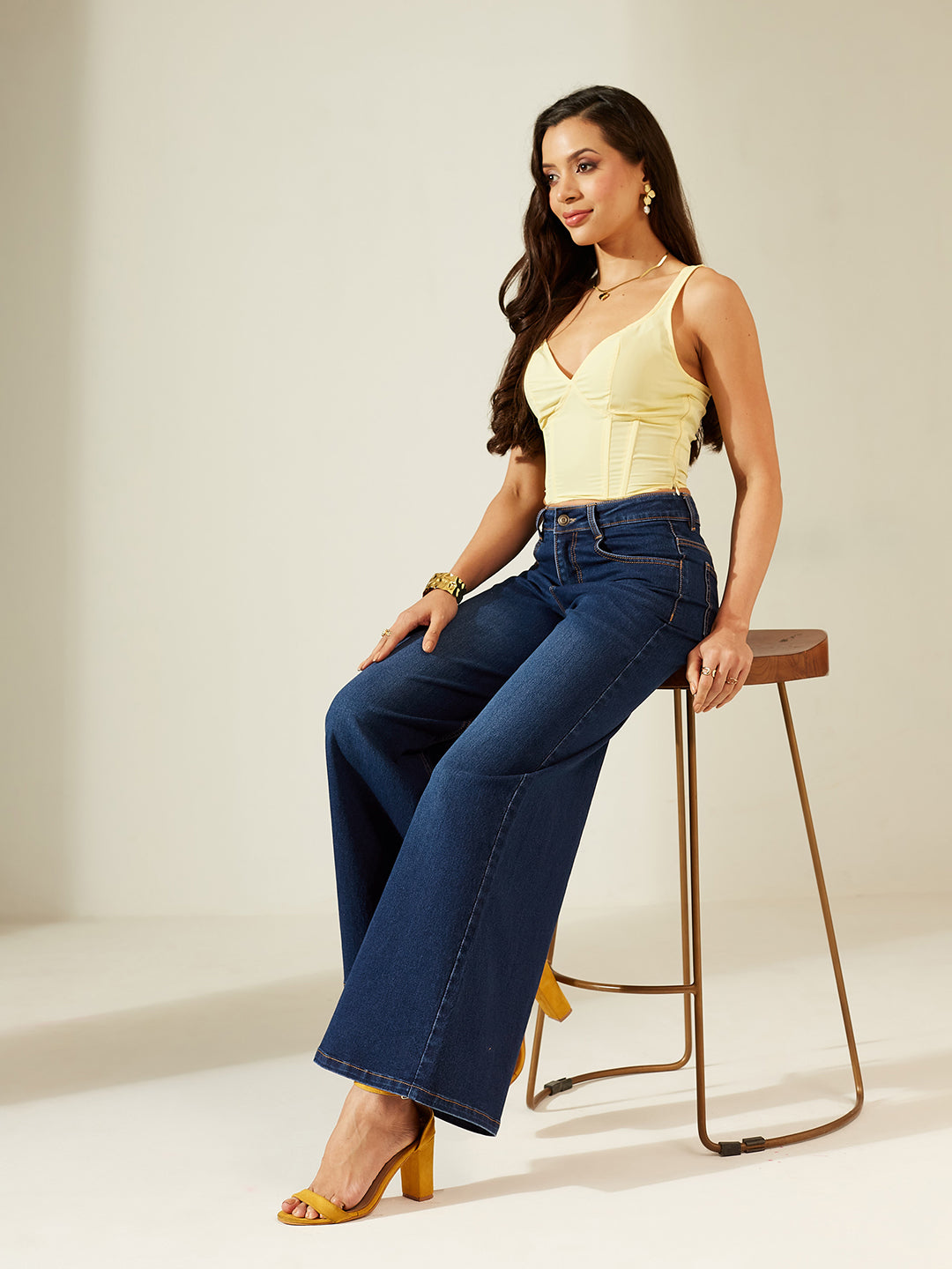 Women's Navy Blue Baggy High Rise Clean Look Regular Denim Jeans