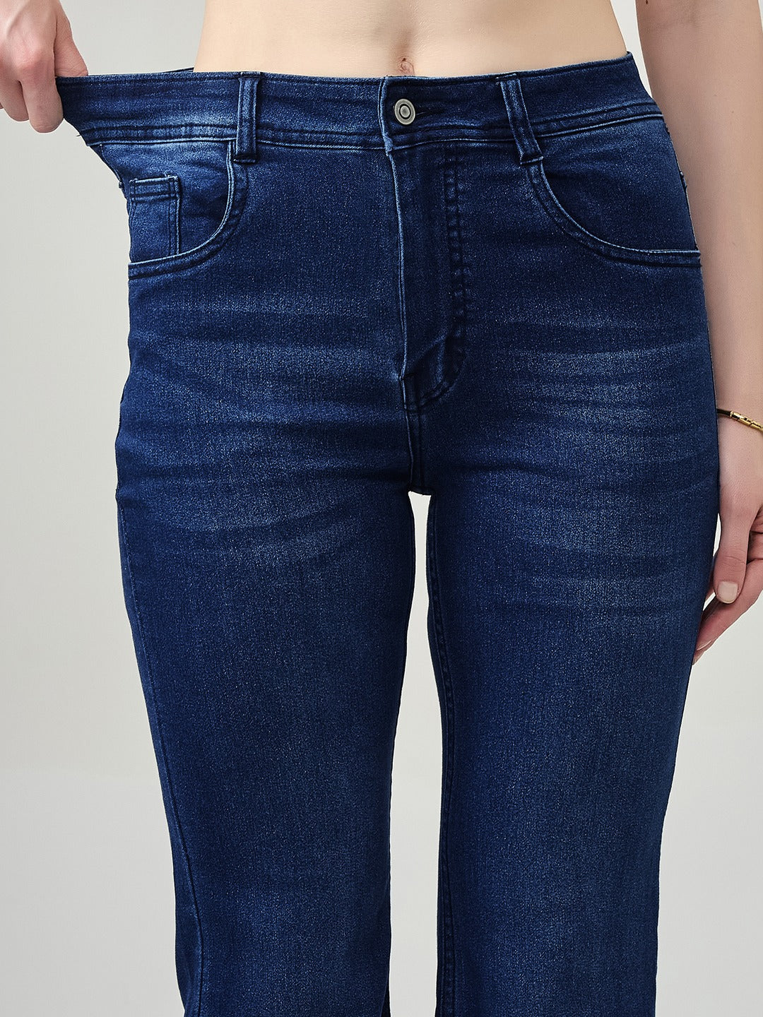 Navy Blue High-Rise Stretchable Bootcut Denim Jeans for Women
