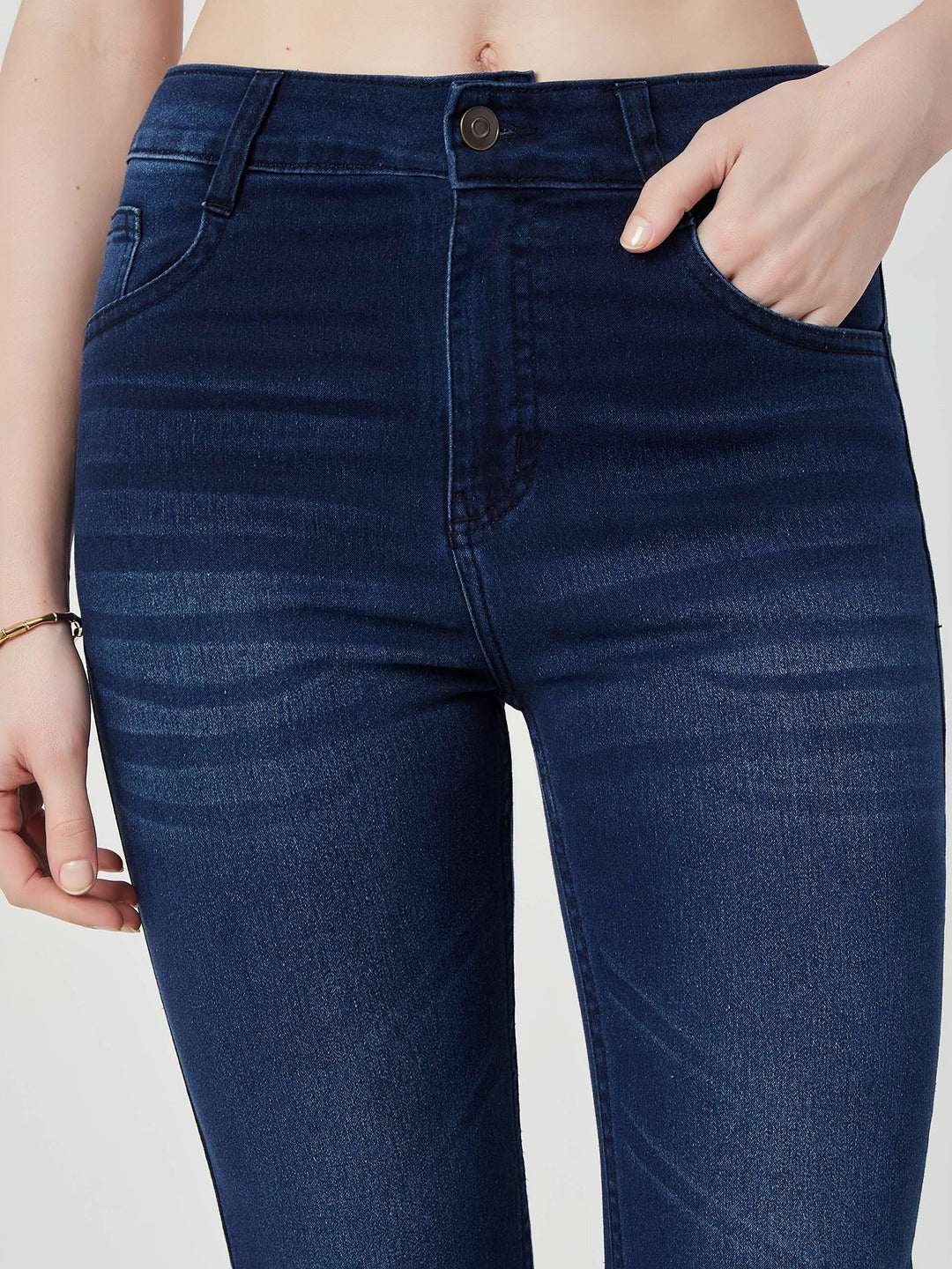 Navy blue Bootcut Mid rise Regular Stretchable Denim Jeans for Women
