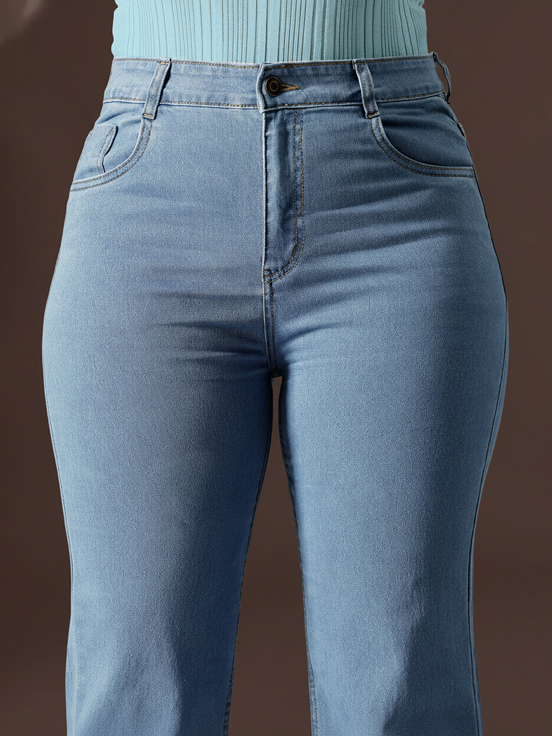 Light Blue Bootcut High rise Regular Stretchable Denim Jeans for Women