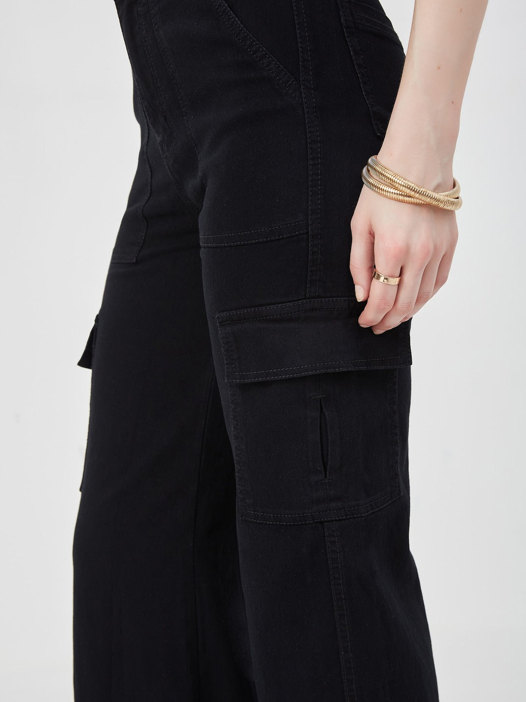 Black Wide leg high-rise Regular Stretchable Denim Jeans for Women