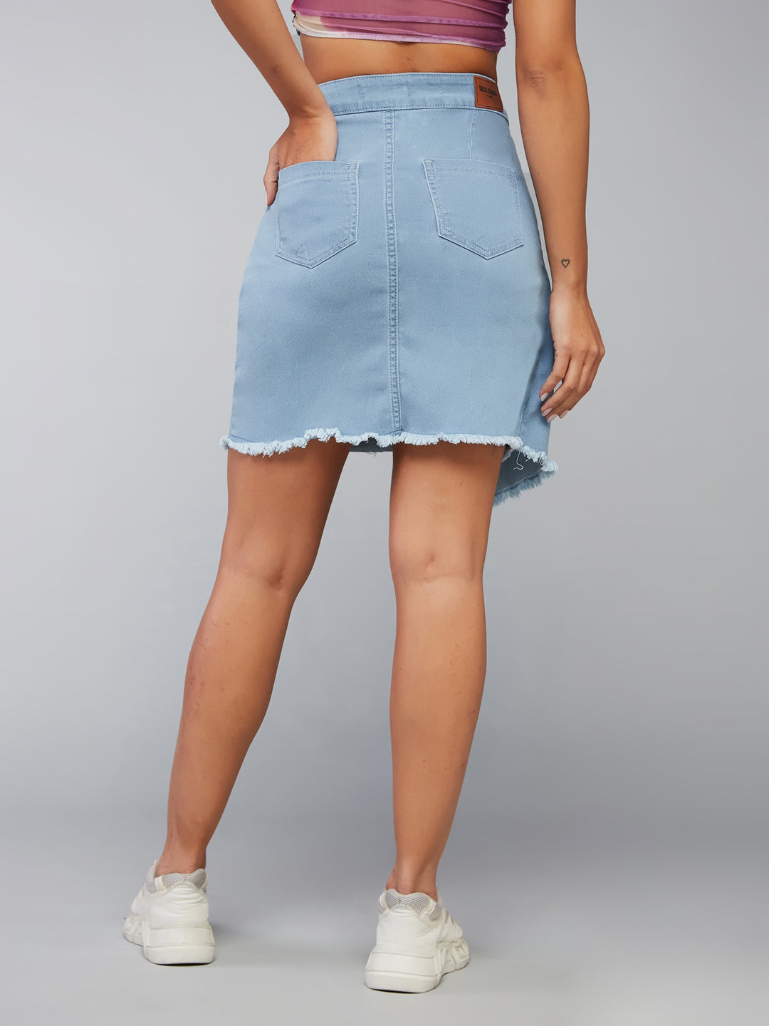 Women's Light Blue Regular High rise Clean look Above Knee Stretchable Denim Skirt