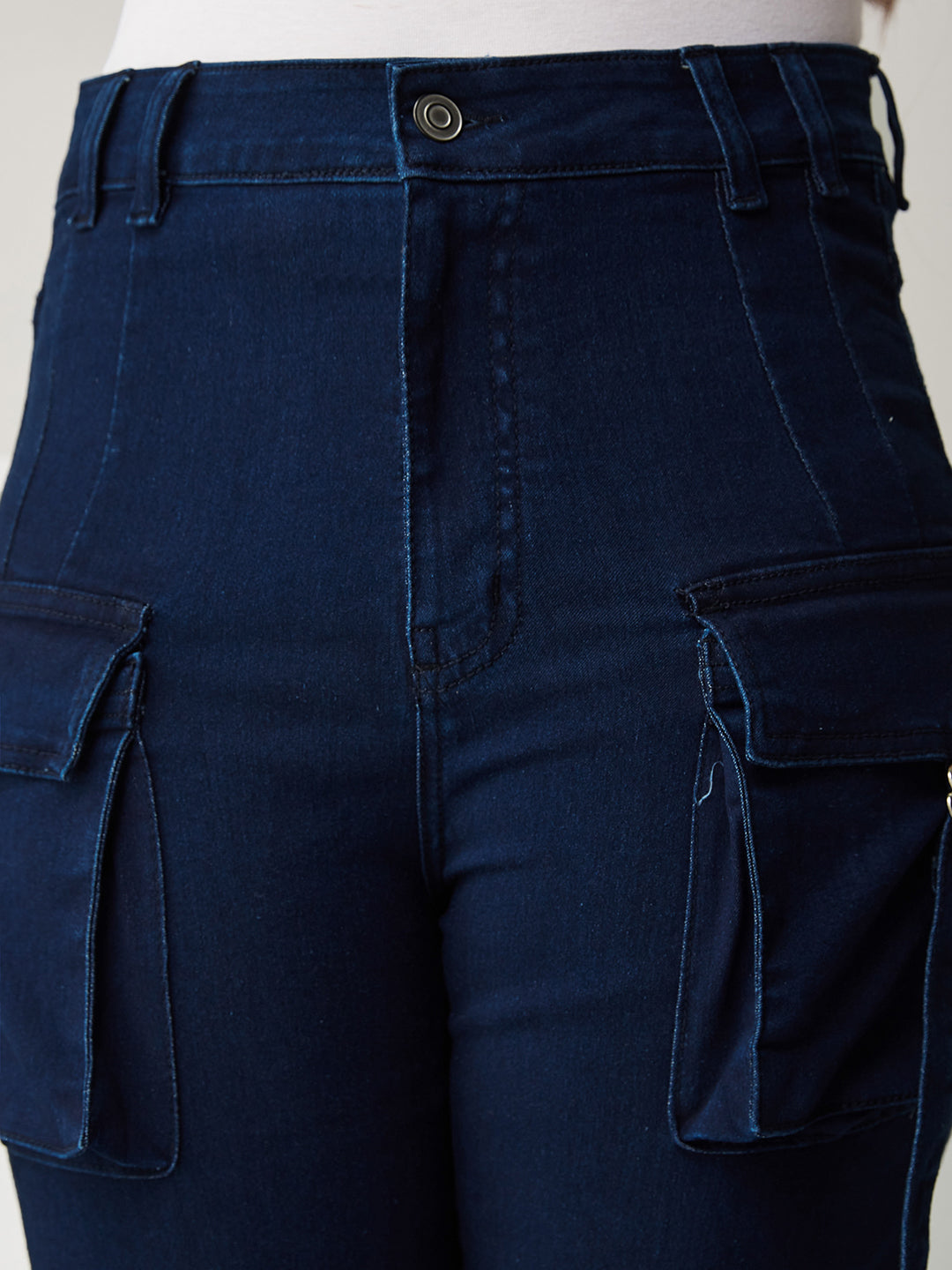 Navy Blue Bootcut High-rise Clean-look Regular Stretchable Denim Jeans
