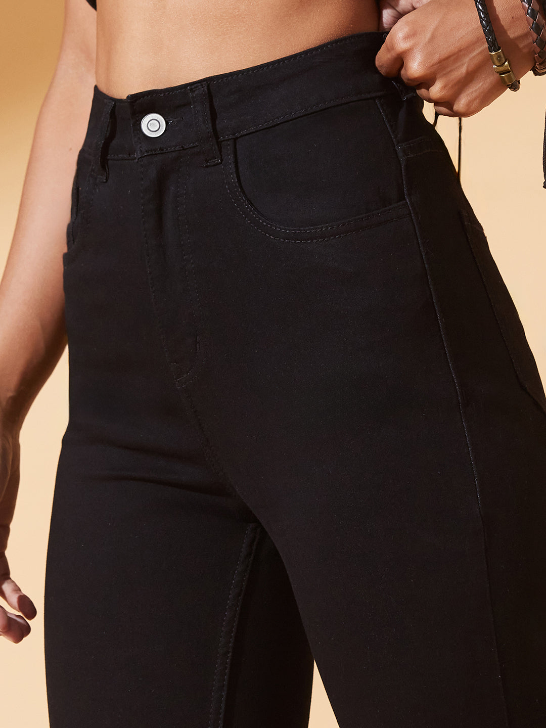 Black Bootcut High-Rise Regular Stretchable Denim Jeans For Women