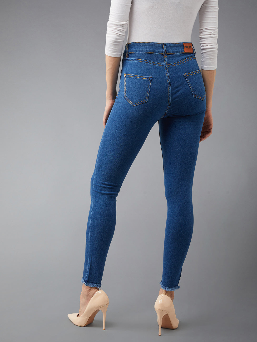 Women's Blue Skinny Fit High Rise Cropped Denim Stretchable Jeans