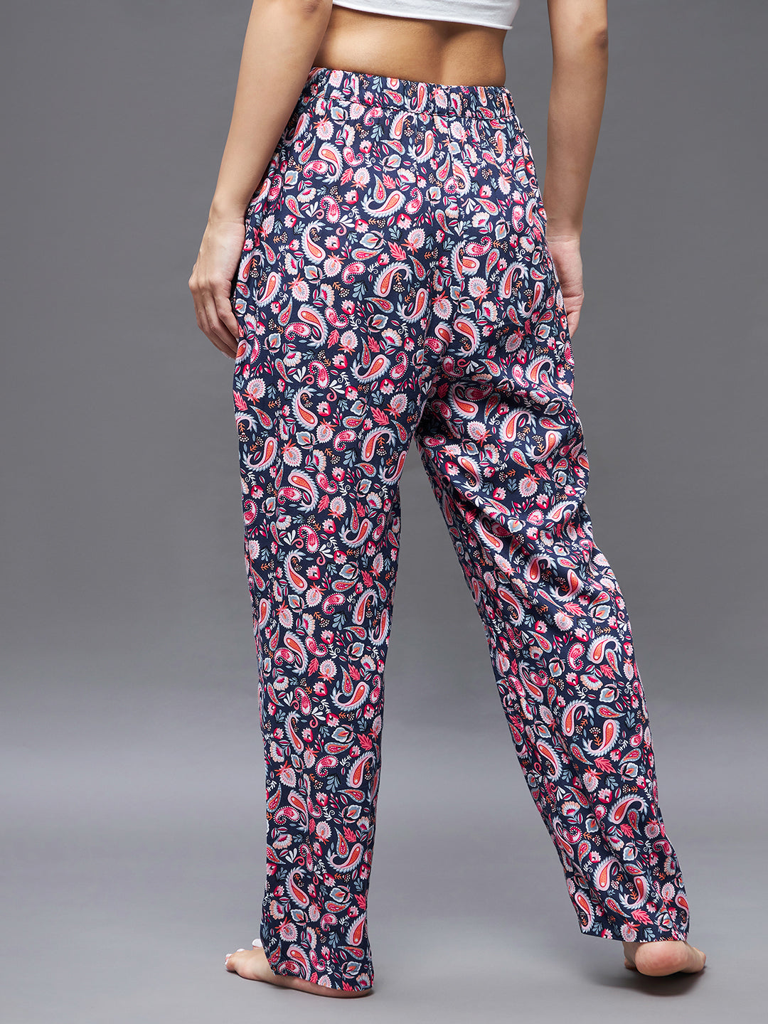 Women's Navy blue and pink Printed Tie-Up Waist Regular Pajama