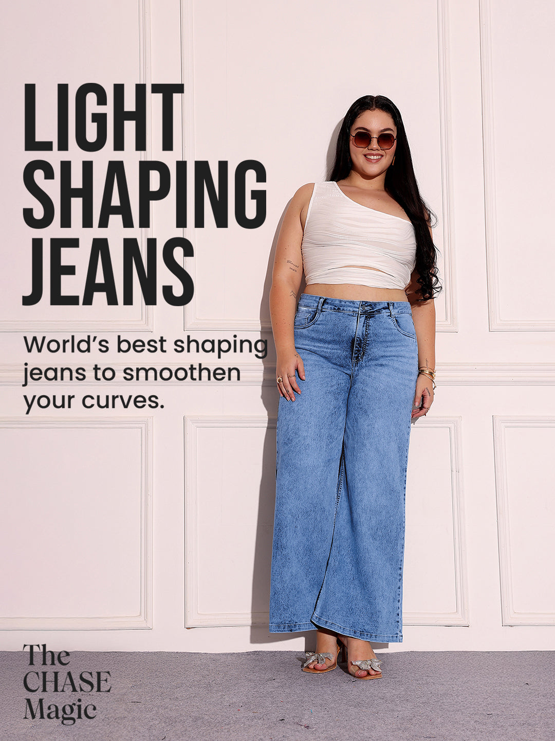 CHASEshape™ Light-Shaping Wide-Leg High-Rise Light-Blue Denim Jeans