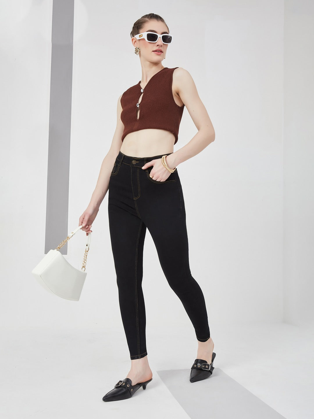 Black Skinny high-rise Regular Stretchable Denim Jeans for Women