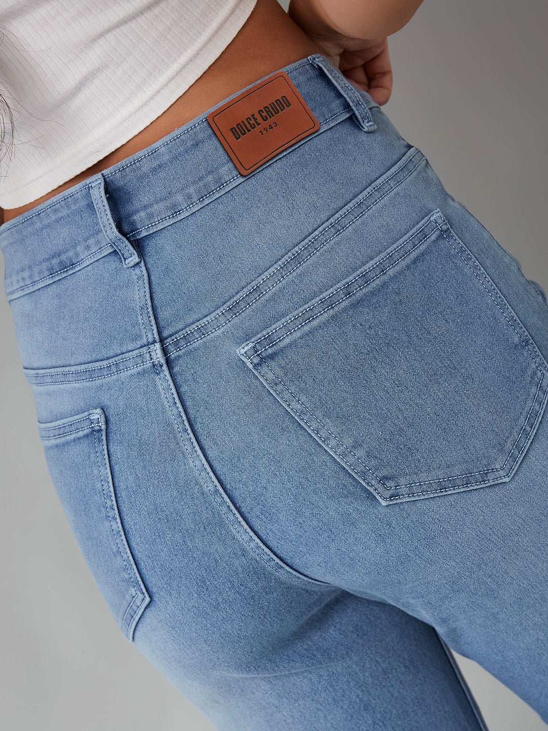 CHASEshape™ Women's Light Blue High-Rise Clean-Look Regular Stretchable Denim Bootcut Shaping Jeans