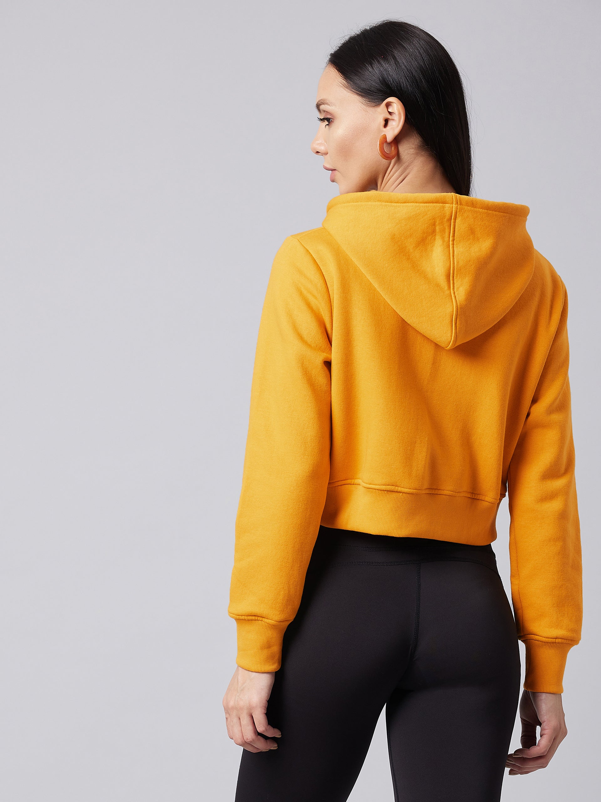 Women's Mustard Round Neck Full Sleeve Solid Crop Sweatshirt