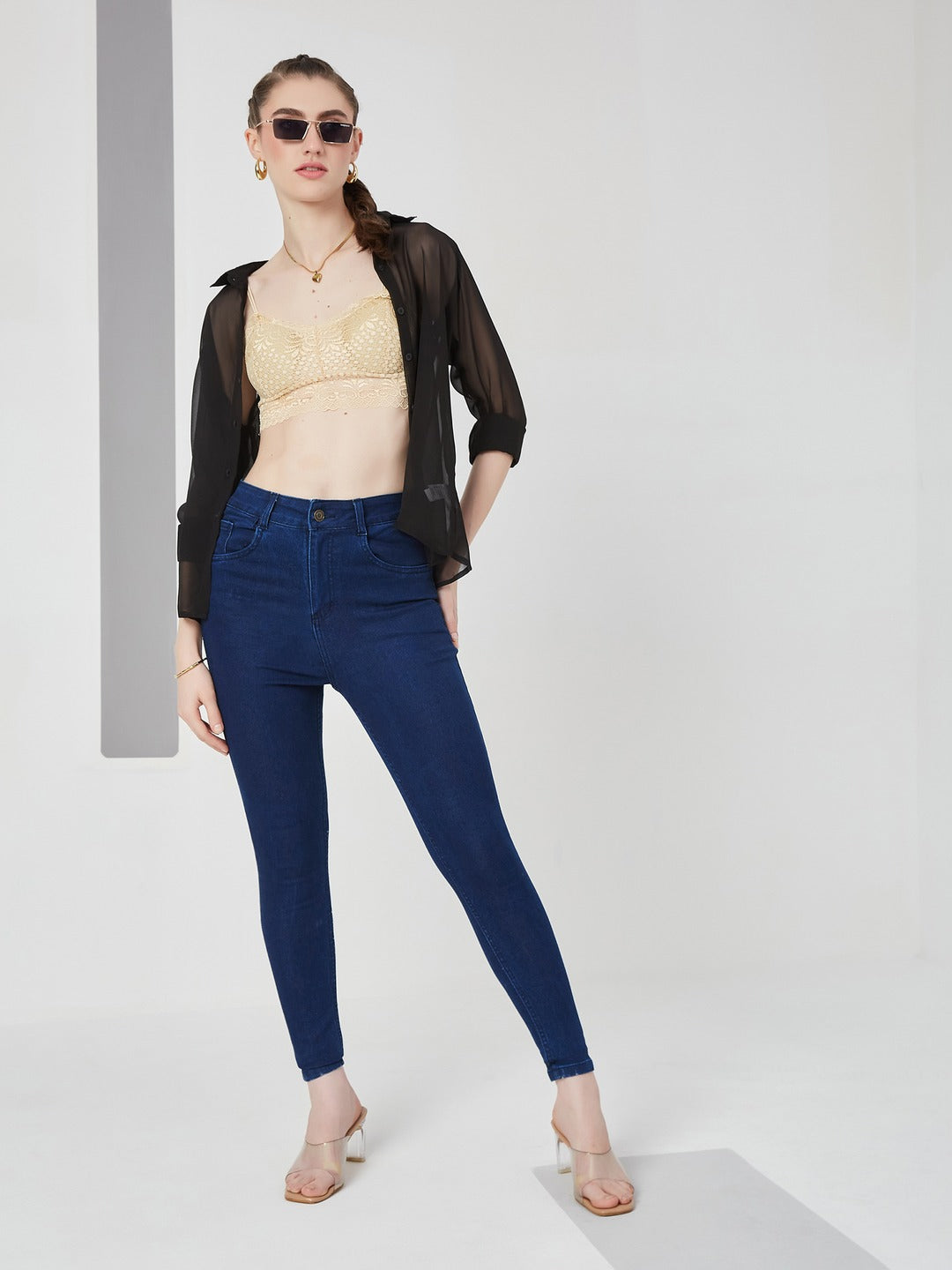 Navy Blue Skinny high-rise Regular Stretchable Denim Jeans for Women