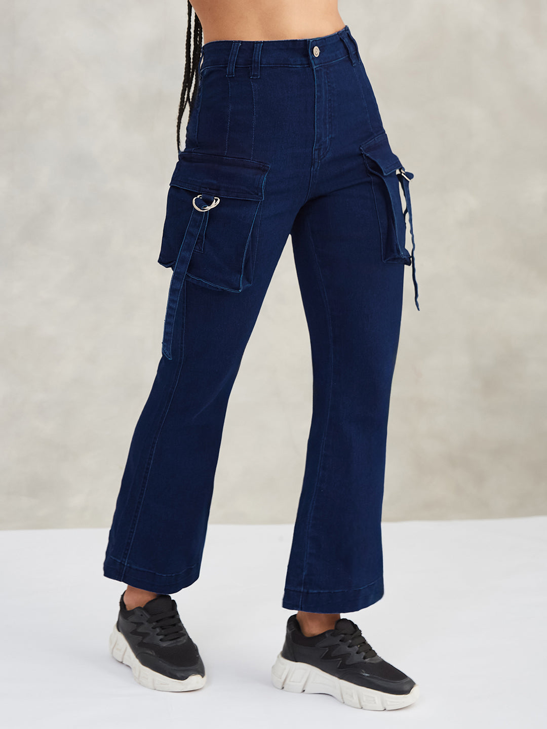 Women's Navy Blue Bootcut High-Rise Stretchable Denim Jeans