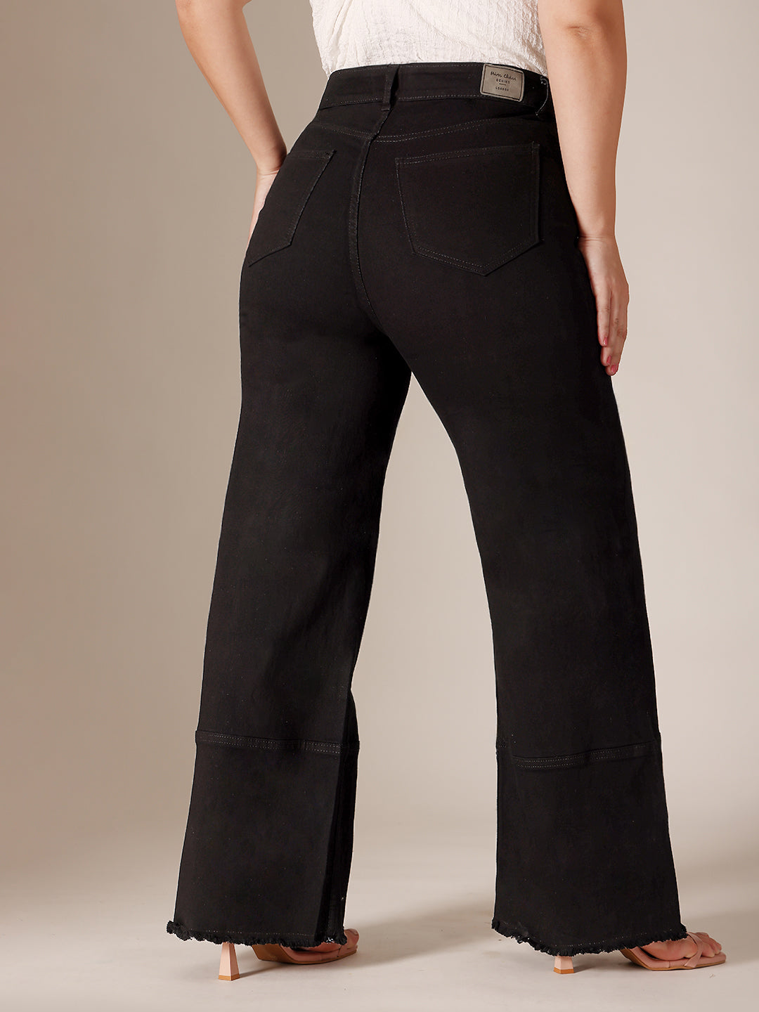 Black Wide Leg High Rise Clean Look Regular-Length Stretchable Denim Jeans for Women