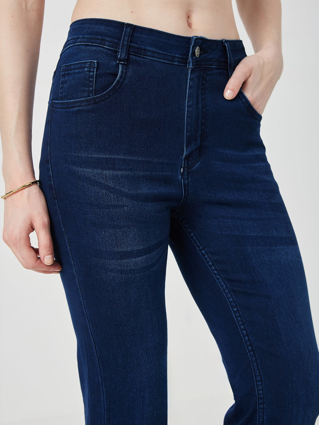 Navy Blue High-Rise Stretchable Bootcut Denim Jeans for Women