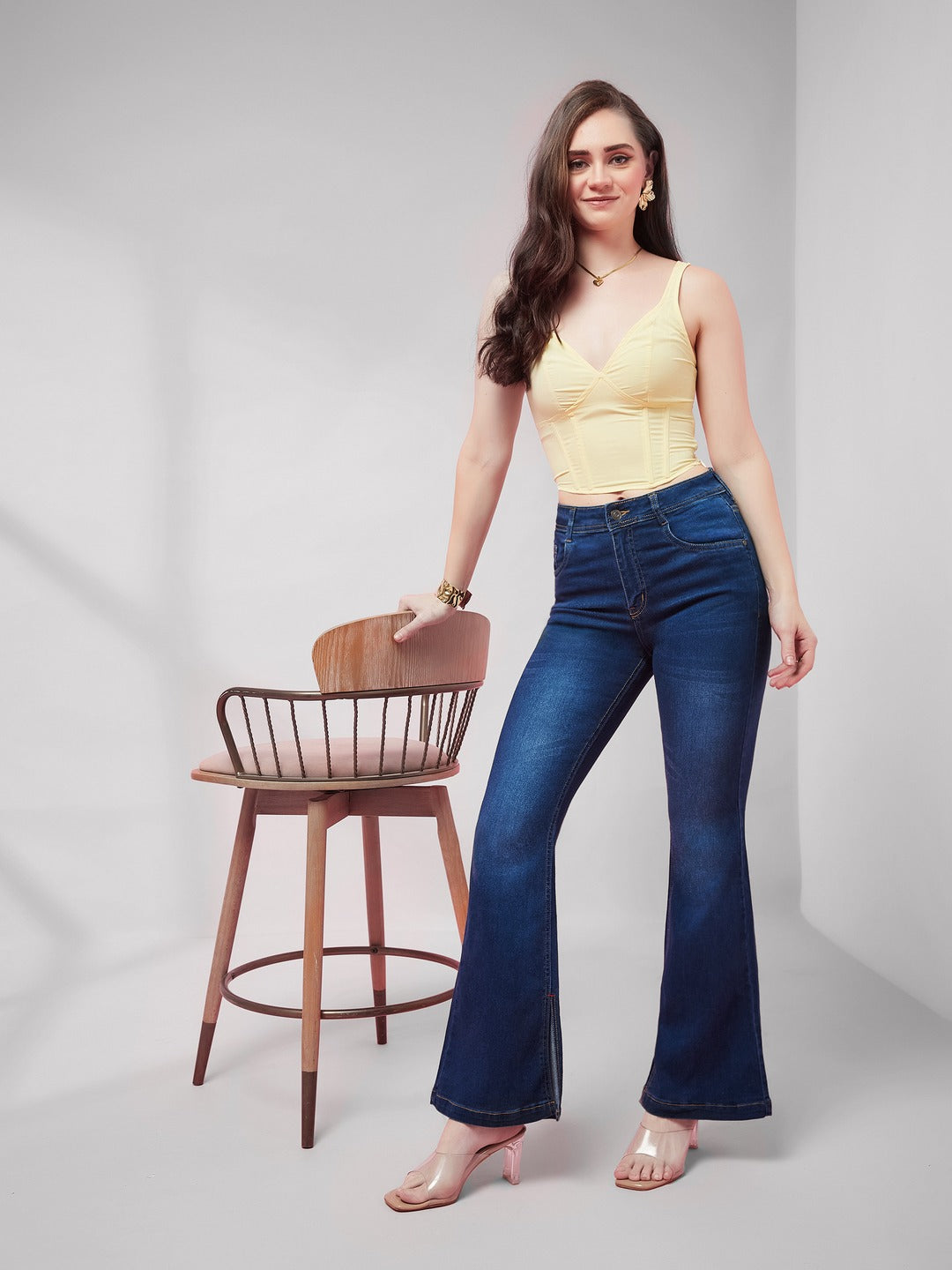 Blue Bootcut Mid Rise Denim Stretchable Jeans for Women