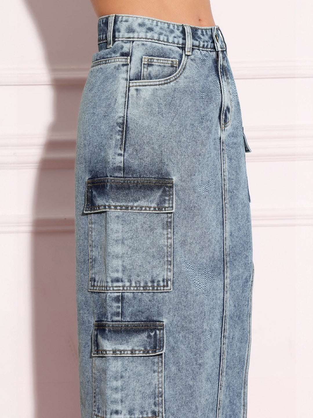 Women's Blue Straight-Fit High-Rise Non-stretchable Denim Midi Skirt