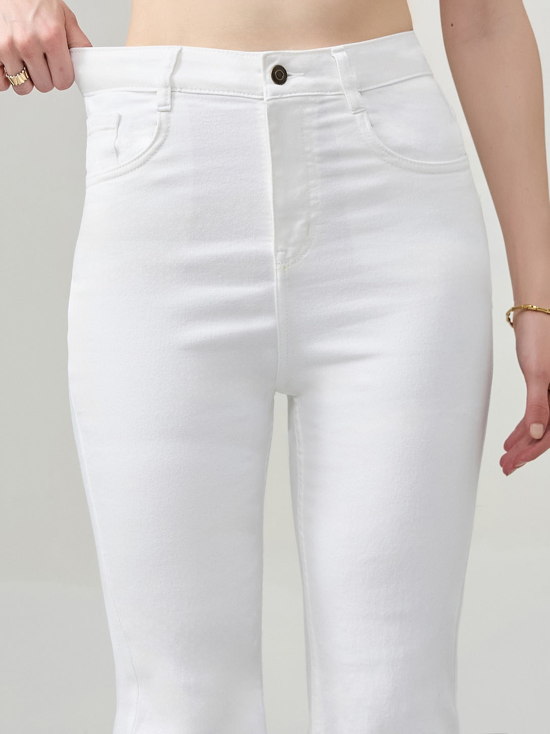 White Bootcut high-rise Stretchable Denim Jeans for Women
