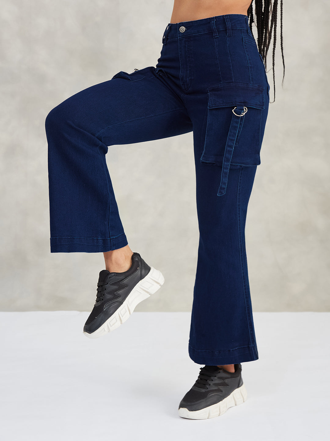 Women's Navy Blue Bootcut High-Rise Stretchable Denim Jeans