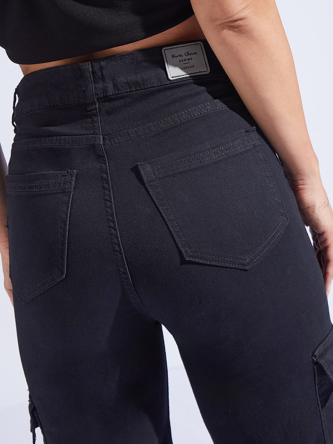 Women's Black Wide-Leg High-Rise Stretchable Denim Jeans