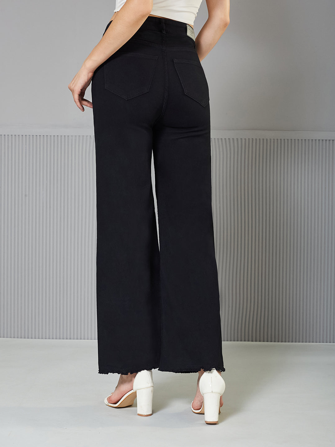 Women's Black High-Rise Stretchable Wide Leg Denim Jeans