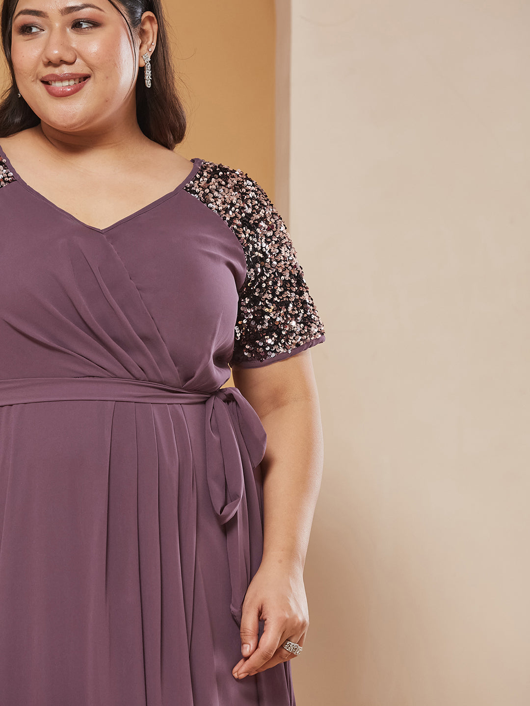 Mauve Relaxed Fit Maxi Georgette Dress for Women