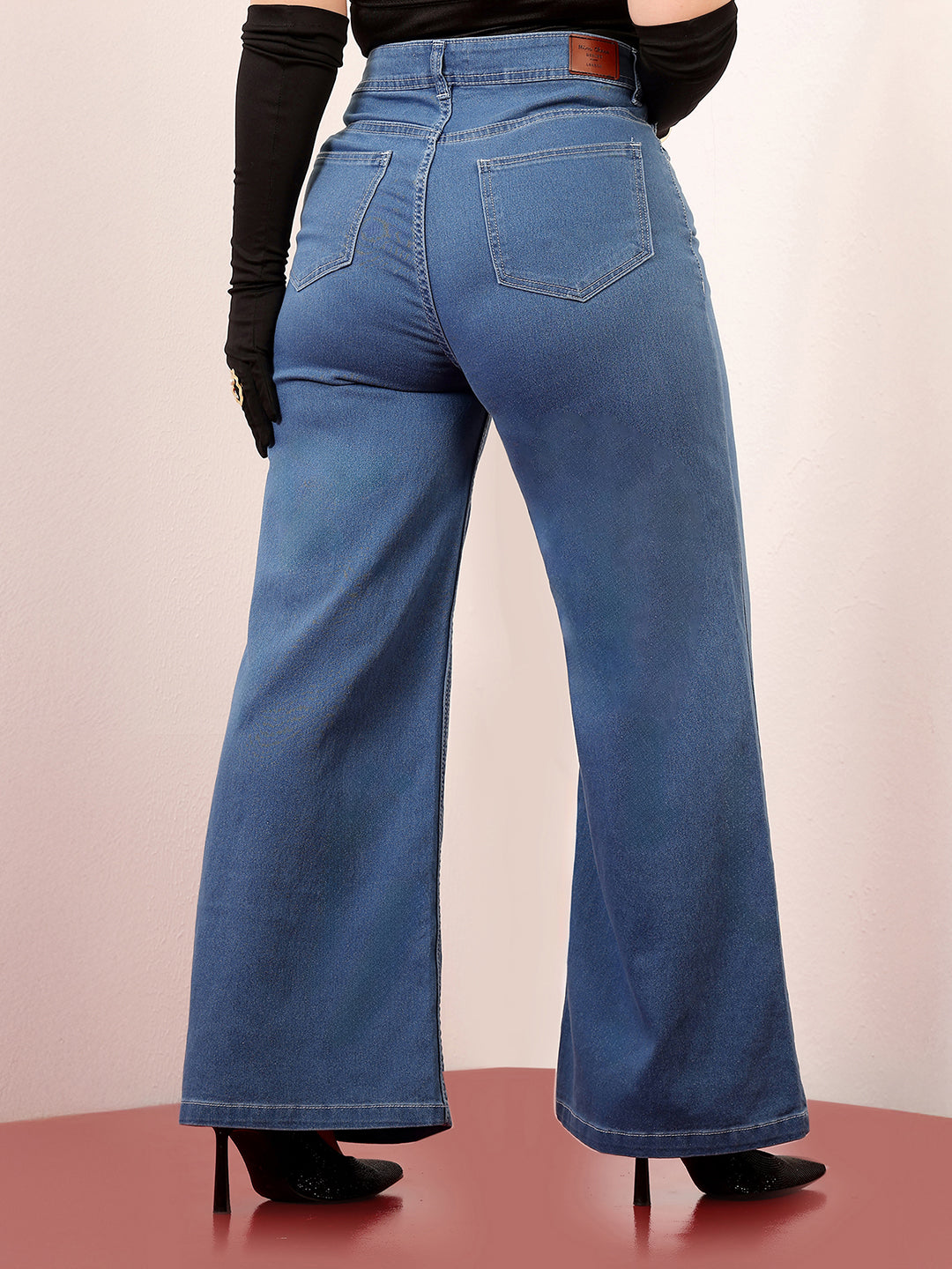 24/7 Comfort Blue Wide-Leg High-Rise Clean-Look Stretchable Denim Jeans