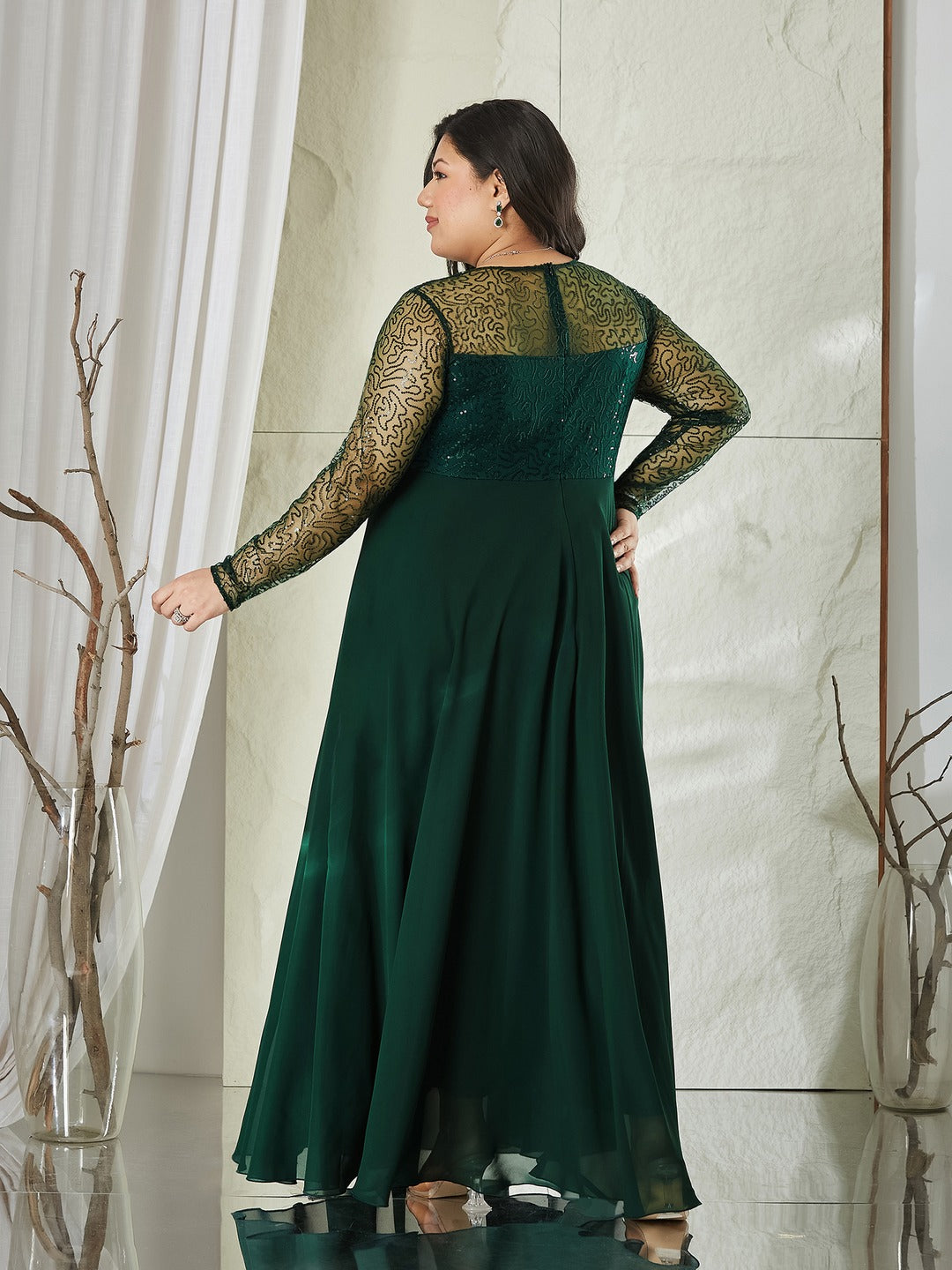 Dark Green Solid Embellished Maxi Dress for Women