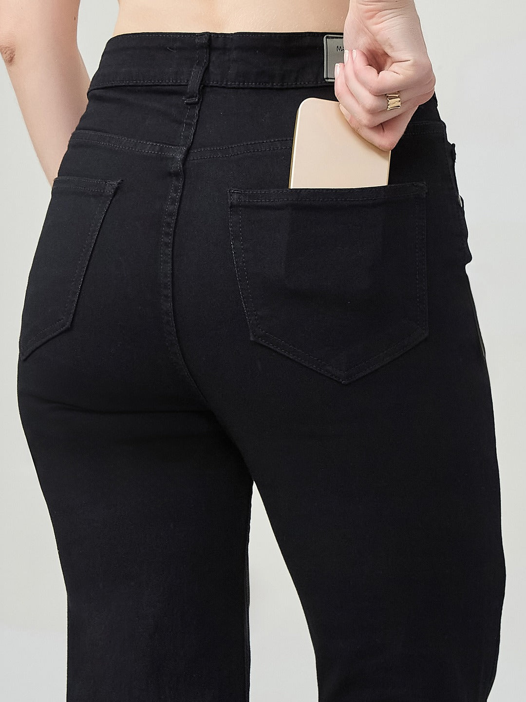Black Straight high-rise Stretchable Denim Jeans for Women