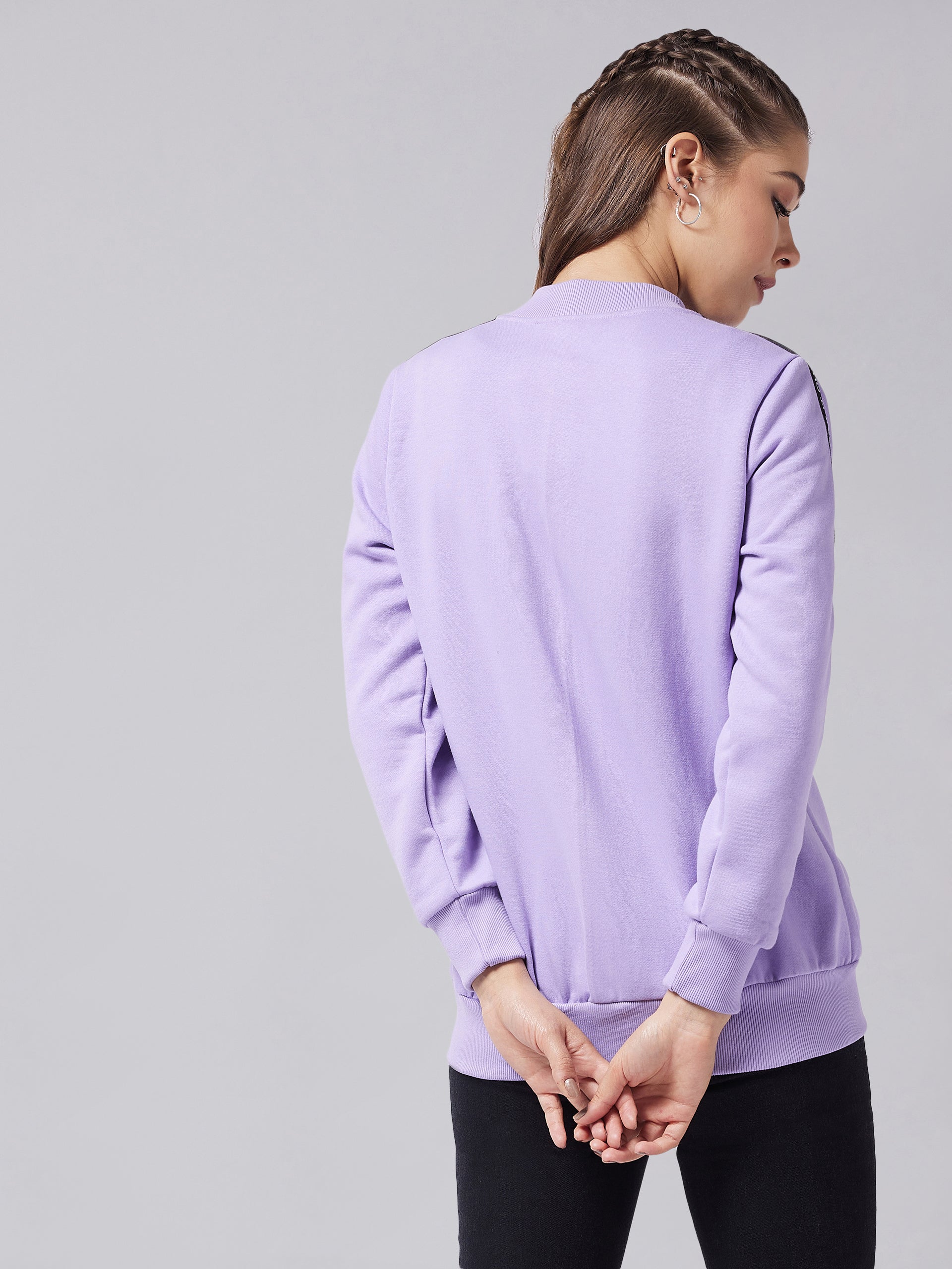 Women's Lavender V Neck Full Sleeves Solid Bomber Regular Jacket