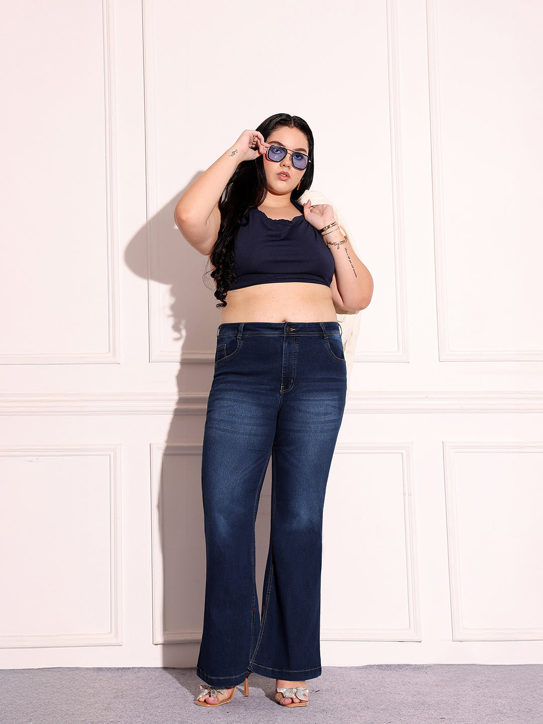 Women's Blue Bootcut Mid Rise Denim Stretchable Jeans